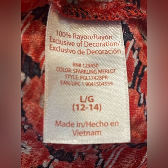 Faded Glory Retro Peasant Top Blouse - Large - Tie Closure - Red & Black - Picture 5 of 10